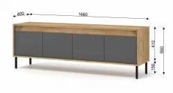 Szafka RTV NESTA 166cm, dąb craft złoty / bazalt - wymiary