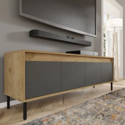 Szafka RTV NESTA 166cm, dąb craft złoty / bazalt - w salonie 1
