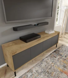 Szafka RTV NESTA 166cm, dąb craft złoty / bazalt - w salonie 2