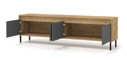 Szafka RTV NESTA 192cm, dąb craft złoty / bazalt - otwarta