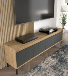 Szafka RTV NESTA 192cm, dąb craft złoty / bazalt - w salonie 1