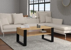 Stolik kawowy industrialny NUKA F prostokątny 110cm, dąb artisan - w aranżacji