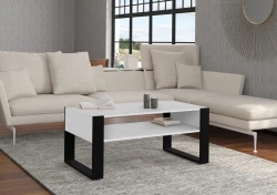 Stolik kawowy industrialny NUKA F prostokątny 110cm, biały mat - w aranżacji salonu