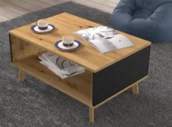 Stolik kawowy LUXI prostokątny 90x60cm, dąb artisan / czarny mat - zbliżenie