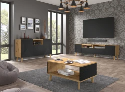 Stolik kawowy LUXI prostokątny 90x60cm, dąb artisan / czarny mat - w salonie, aranżacja