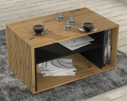 Stolik kawowy Auris 88x55cm, dąb artisan / czarny mat - widok z góry