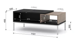 Stolik kawowy Toledo 110x55cm, dąb flagstaff - wymiary