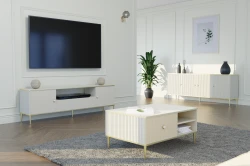 Stolik kawowy Petra 90x60cm, kaszmir - złote nóżki i uchwyty - luksusowy stolik kawowy w salonie