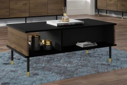 Stolik kawowy Sherwood 110x55cm, czarny mat / dąb catania - nogi czarne metalowe ze złotymi akcentami - stolik kawowy do salonu - ujęcie 2