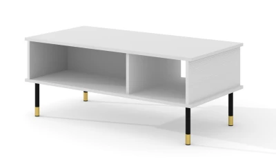 Stolik kawowy Sherwood 110x55cm, biały mat - nogi czarne metalowe ze złotymi akcentami