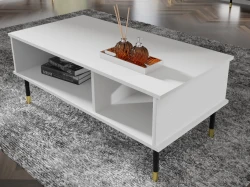 Stolik kawowy Sherwood 110x55cm, biały mat - nogi czarne metalowe ze złotymi akcentami - widok od góry