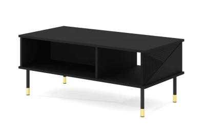 Stolik kawowy Woody 110x55cm, czarny mat - nogi czarne metalowe ze złotymi akcentami