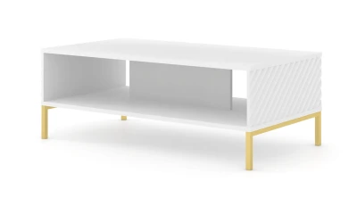 Stolik kawowy Surf 90x60cm biały mat, nogi złote metalowe proste