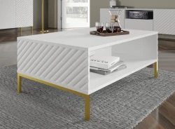 Stolik kawowy Surf 90x60cm biały mat, nogi złote metalowe proste - od boku
