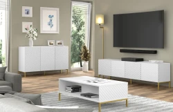 Stolik kawowy Surf 90x60cm biały mat, nogi złote metalowe proste - nowoczesny umeblowany salon