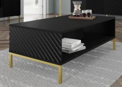 Stolik kawowy Surf 90x60cm czarny mat, nogi złote metalowe proste - widok od boku
