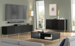 Stolik kawowy Surf 90x60cm czarny mat, nogi złote metalowe proste - aranżacja mebli w salonie