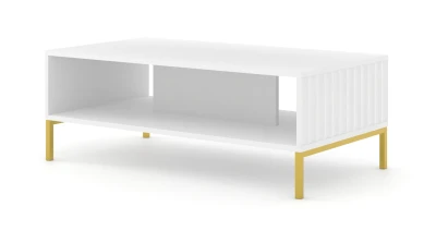 Stolik kawowy Wave 90x60cm biały mat, nogi złote metalowe proste