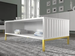Stolik kawowy Wave 90x60cm biały mat, nogi złote metalowe proste - widok od dołu