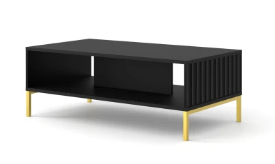 Stolik kawowy Wave 90x60cm czarny mat, nogi złote metalowe proste