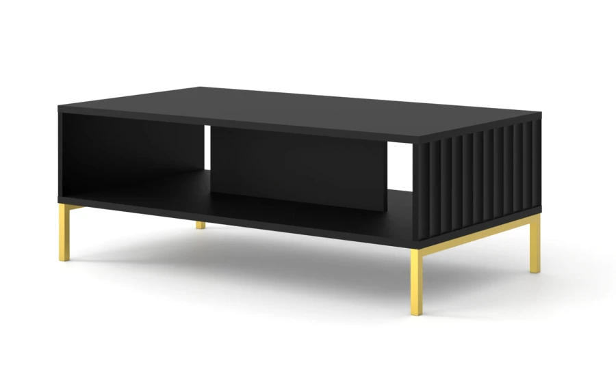 Stolik kawowy Wave 90x60cm czarny mat, nogi złote metalowe proste