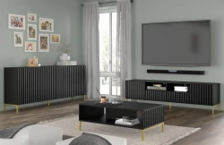 Stolik kawowy Wave 90x60cm czarny mat, nogi złote metalowe proste - aranzacja salonu