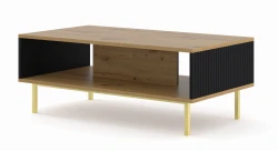 Stolik kawowy Ravenna B 90x60cm dąb artisan / czarny mat, nogi złote metalowe proste