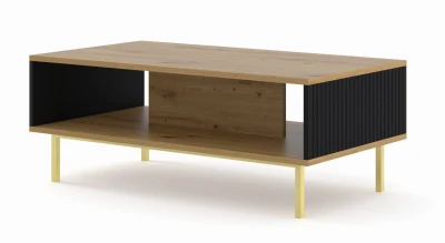Stolik kawowy Ravenna B 90x60cm dąb artisan / czarny mat, nogi złote metalowe proste