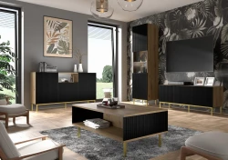 Stolik kawowy Ravenna B 90x60cm dąb artisan / czarny mat, nogi czarne metalowe proste - aranzacja