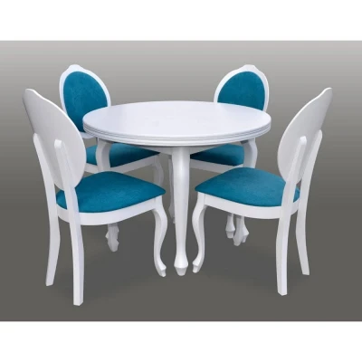 Minimalistyczny komplet mebli glamour do jadalni lub salonu - Stół rozkładany okrągły S4 ⌀100/140 z 4 krzesłami K76