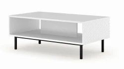 Stolik kawowy Ravenna C 90x60cm frez MDF diament, biały mat / biały połysk - nogi czarne metalowe proste