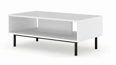 Stolik kawowy Ravenna C 90x60cm frez MDF diament, biały mat / biały połysk - nogi czarne metalowe proste