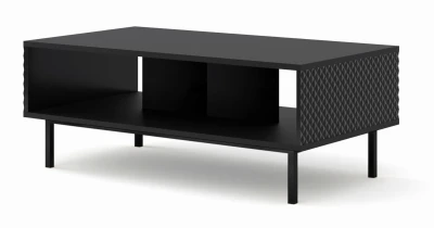 Stolik kawowy Ravenna C 90x60cm frez MDF diament, czarny mat / czarny połysk - nogi czarne metalowe proste
