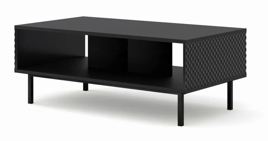Stolik kawowy Ravenna C 90x60cm frez MDF diament, czarny mat / czarny połysk - nogi czarne metalowe proste