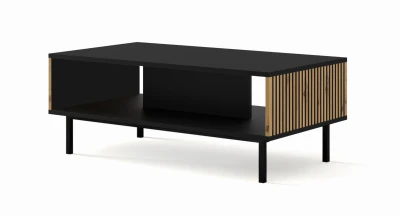 Stolik kawowy Ravenna F 90x60cm frez MDF malowany z ramą, czarny mat / dąb artisan - nogi czarne metalowe proste