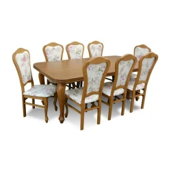 Tradycyjny komplet mebli jadalnianych - Stół rozkładany zaowal S13 100x200/300 z 8 krzesłami K30