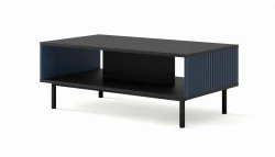 Stolik kawowy Ravenna F 90x60cm frez MDF malowany z ramą, czarny mat / granat - nogi czarne metalowe proste