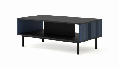 Stolik kawowy Ravenna F 90x60cm frez MDF malowany z ramą, czarny mat / granat - nogi czarne metalowe proste