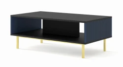 Stolik kawowy Ravenna F 90x60cm frez MDF malowany z ramą, czarny mat / granat - nogi złote metalowe proste