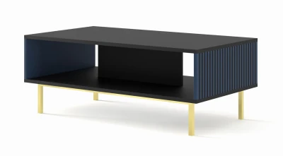 Stolik kawowy Ravenna F 90x60cm frez MDF malowany z ramą, czarny mat / granat - nogi złote metalowe proste
