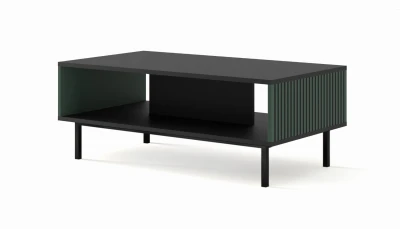 Stolik kawowy Ravenna F 90x60cm frez MDF malowany z ramą, czarny mat / zieleń - nogi czarne metalowe proste