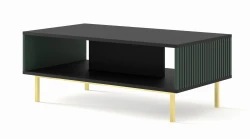 Stolik kawowy Ravenna F 90x60cm frez MDF malowany z ramą, czarny mat / zieleń - nogi złote metalowe proste