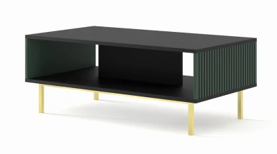Stolik kawowy Ravenna F 90x60cm frez MDF malowany z ramą, czarny mat / zieleń - nogi złote metalowe proste