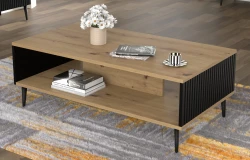 Stolik kawowy Ravenna PB 90x60cm dąb artisan / czarny mat - nogi czarne metalowe szpilka - zbliżenie