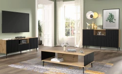 Stolik kawowy Ravenna PB 90x60cm dąb artisan / czarny mat - nogi czarne metalowe szpilka - designerski salon