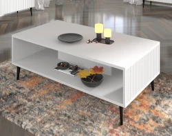 Stolik kawowy Ravenna PB 90x60cm biały mat - nogi czarne metalowe szpilka - ujęcie 2