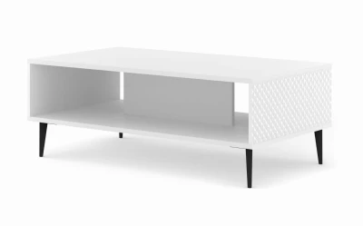 Stolik kawowy Ravenna PC Diament 90x60cm biały mat / biały połysk - nogi czarne metalowe szpilka