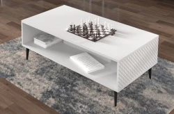 Stolik kawowy Ravenna PC Diament 90x60cm biały mat / biały połysk - nogi czarne metalowe szpilka - zdjęcie 2