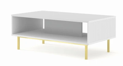 Stolik kawowy Ravenna B 90x60cm biały mat, nogi złote metalowe proste