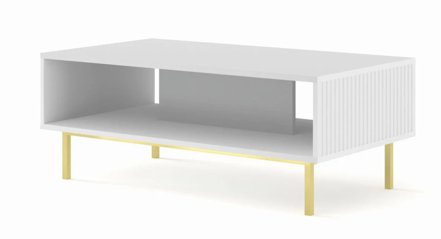 Stolik kawowy Ravenna B 90x60cm biały mat, nogi złote metalowe proste
